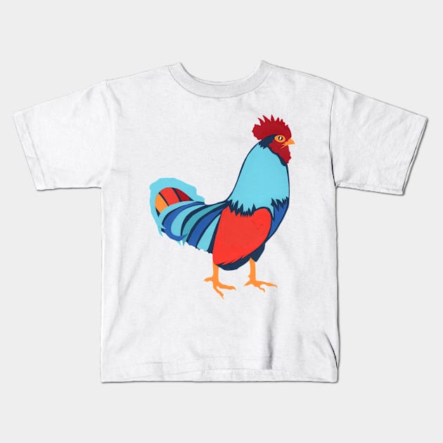 Chicken Blue Red Orange Gold Original Paper Art Hand Cut Kids T-Shirt by VegShop